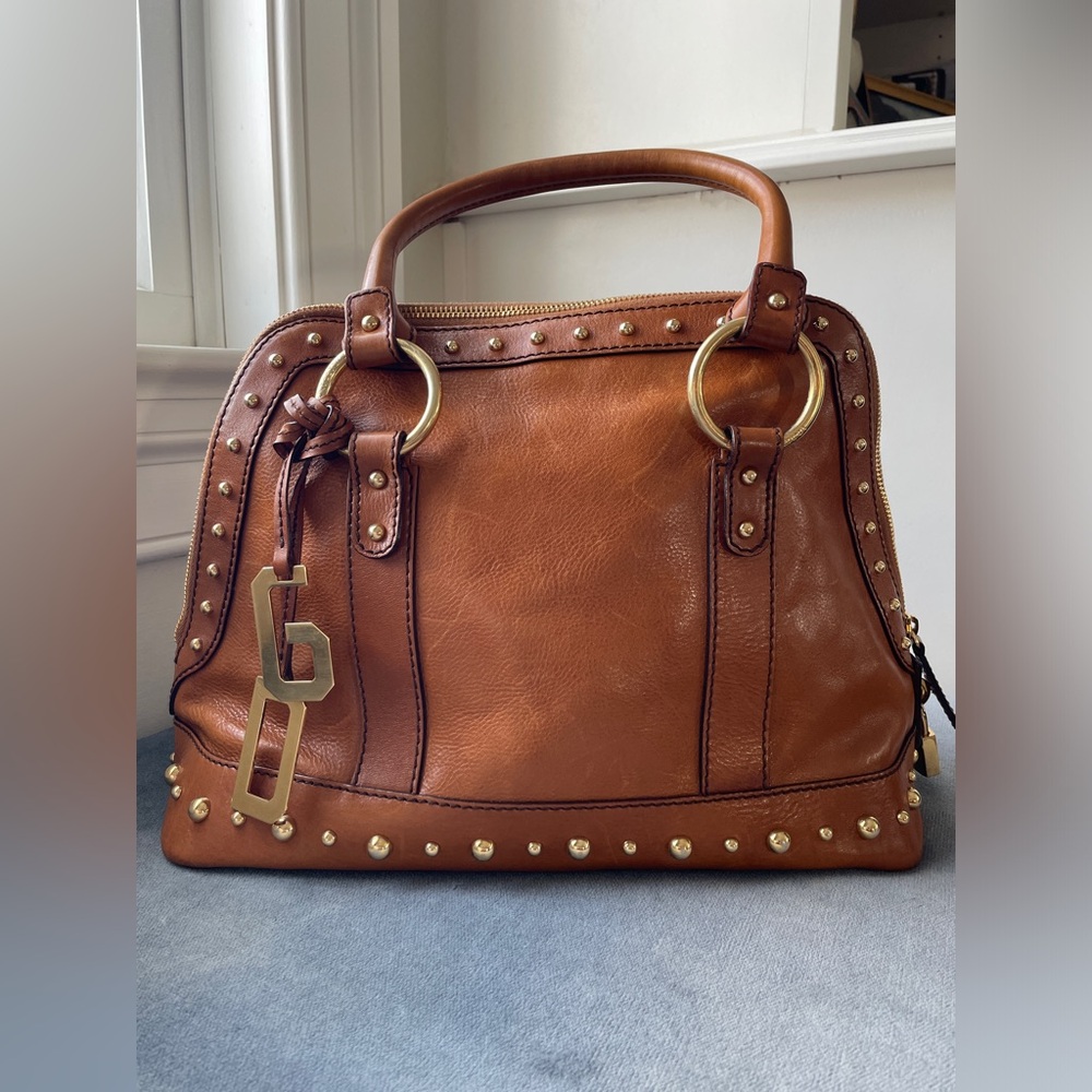 Vintage Dolce and Gabbana Brown Leather Studded Handbag